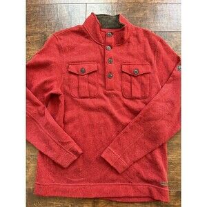 MERRELL Men Size L SELECT PERFORMIX SWEATER Red 4 BUTTON MOCK NECK WOOL BLEND